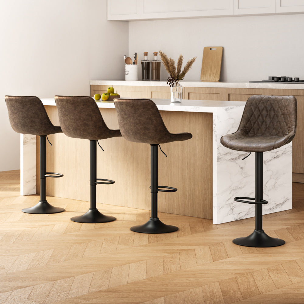 Rushal Bar Stools Set of 4 Gas Lift Vintage Leather Brown