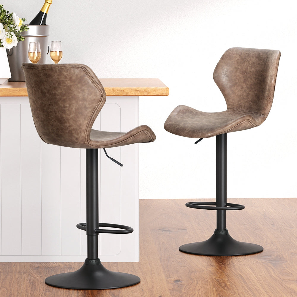 Artiss 4x Bar Stools Vintage Leather Gas Lift Brown