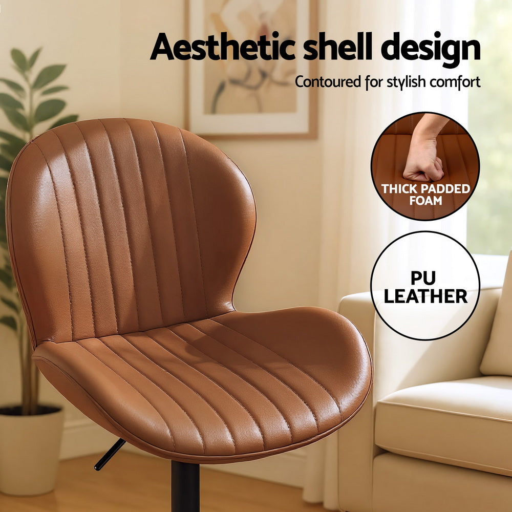Artiss 2x Gas Lift Swivel Bar Stools Shell Leather Brown