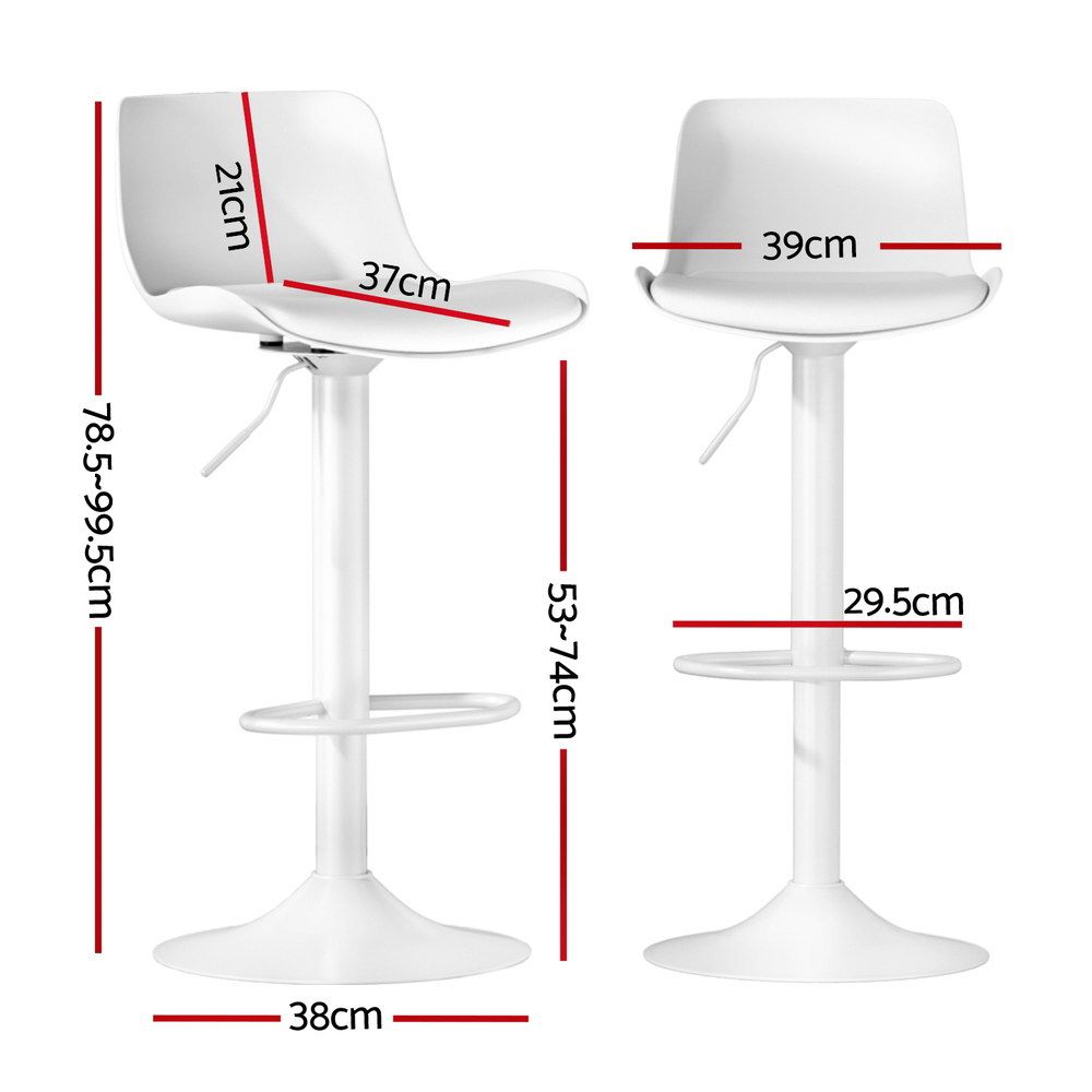 Fynn Kitchen Swivel Bar Stool Set of 2 Gas Lift Leather White