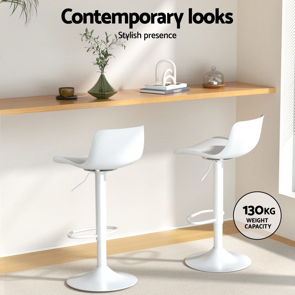 Fynn Kitchen Swivel Bar Stool Set of 2 Gas Lift Leather White