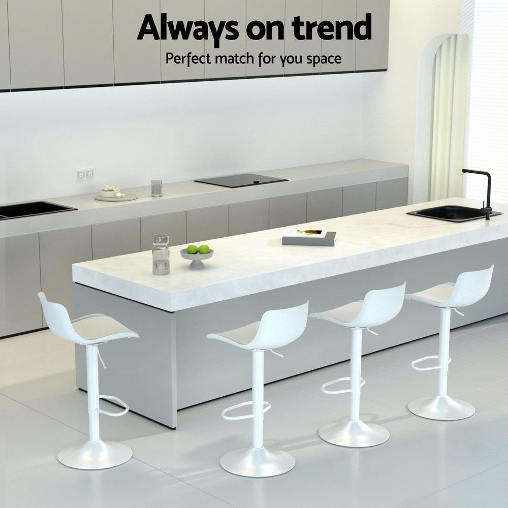 Fynn Kitchen Swivel Bar Stool Set of 2 Gas Lift Leather White