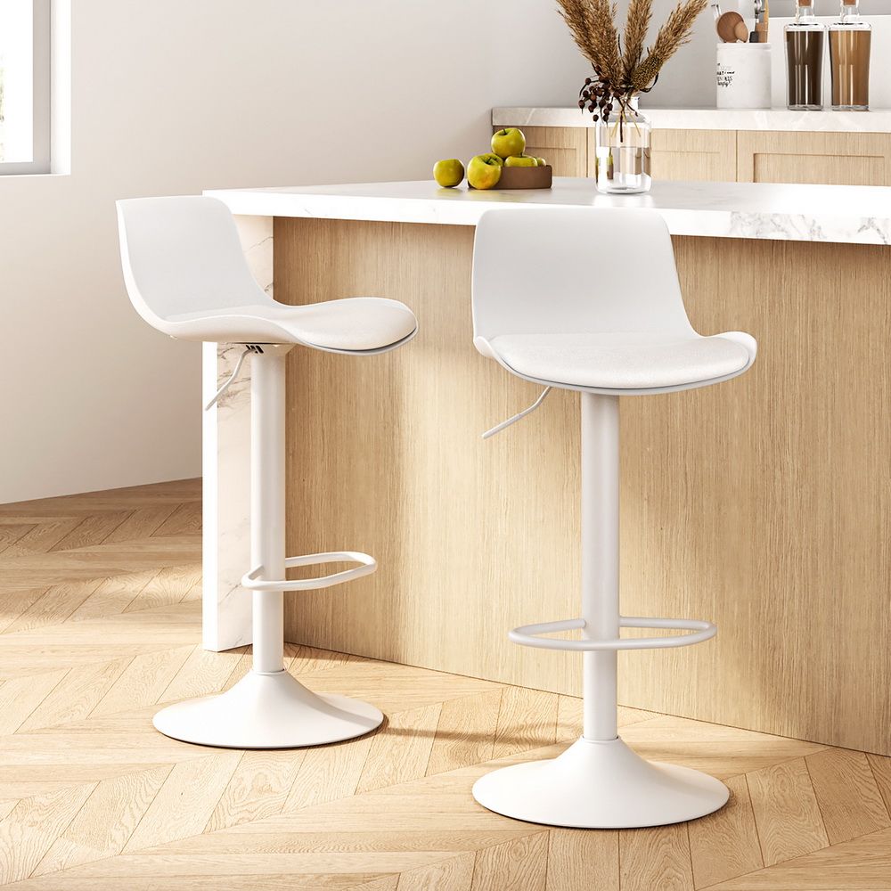 Fynn Kitchen Swivel Bar Stool Set of 2 Gas Lift Leather White