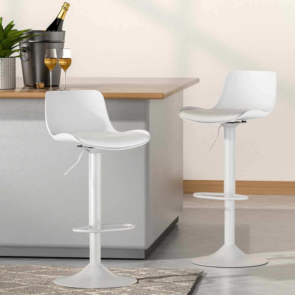 Artiss Bar Stools Kitchen Swivel Gas Lift Stool Leather Dining Chairs White x2