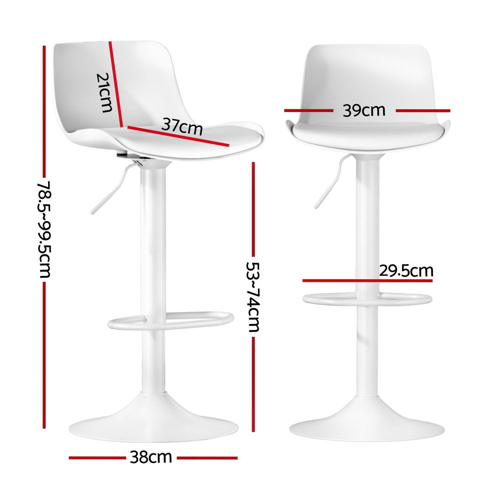 Fynn White Bar Stools Set of 2 Swivel Gas Lift Leather Dining Chairs