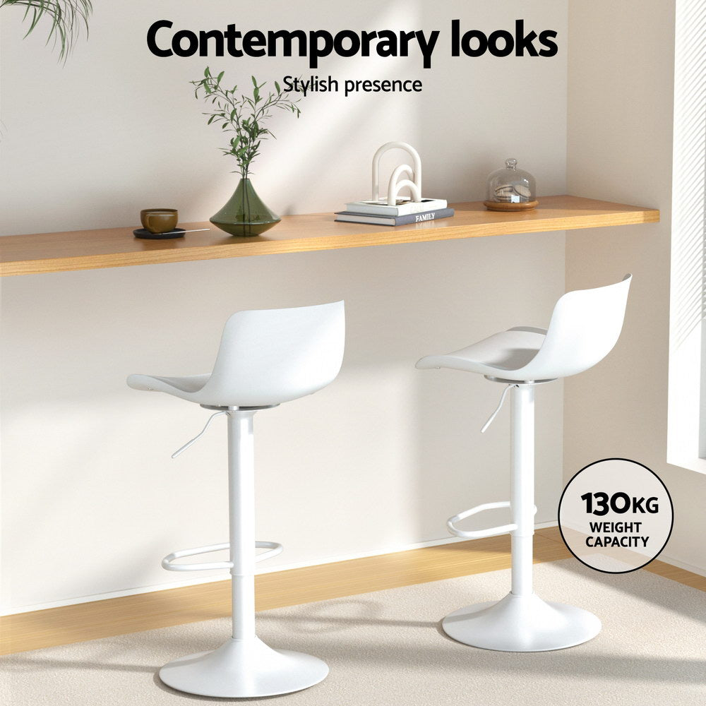 Fynn White Bar Stools Set of 2 Swivel Gas Lift Leather Dining Chairs