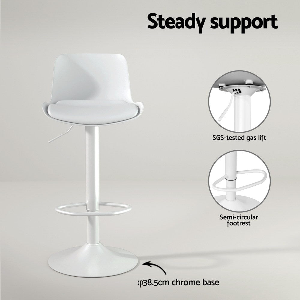 Fynn White Bar Stools Set of 2 Swivel Gas Lift Leather Dining Chairs