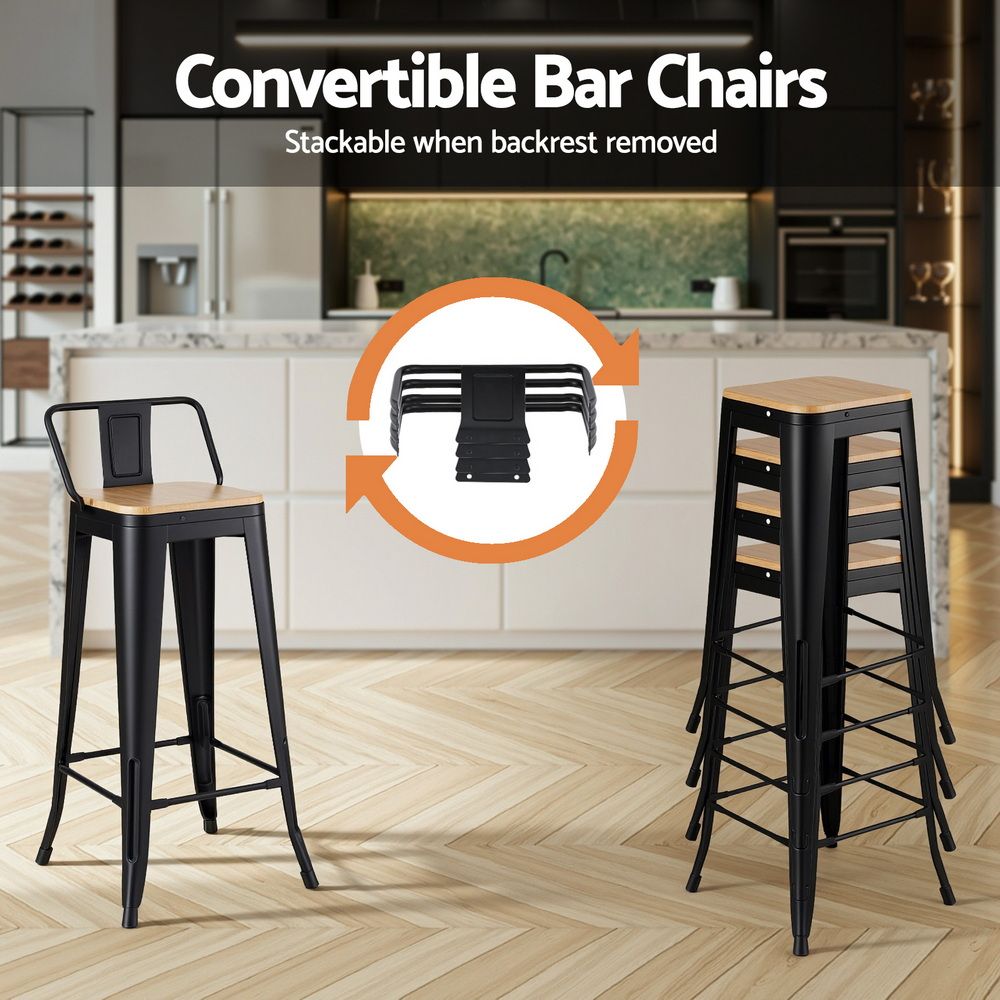 Artiss Set of 4 Metal Counter Height Bar Stools 77cm