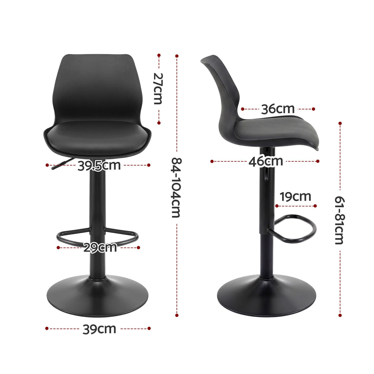 Artiss 2x Bar Stools Counter Chair Gas Lift Kitchen Extra Higher Back PP Black