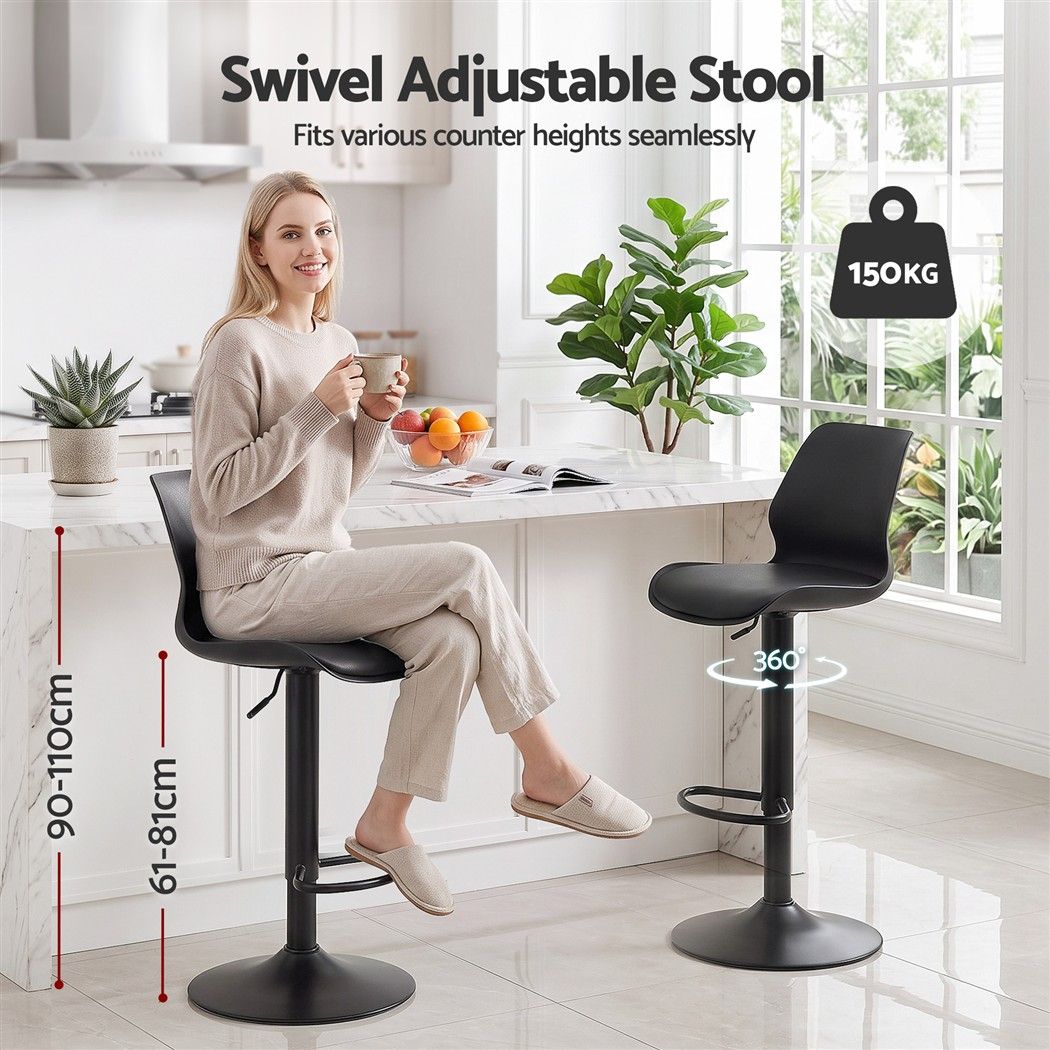 Artiss 4x Bar Stools Counter Chair Gas Lift Kitchen Extra Higher Back PP Black