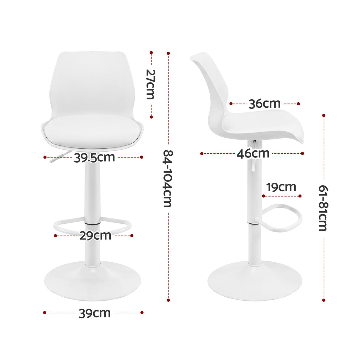 Artiss 2x Bar Stools Counter Chair Gas Lift Kitchen Extra Higher Back PP White