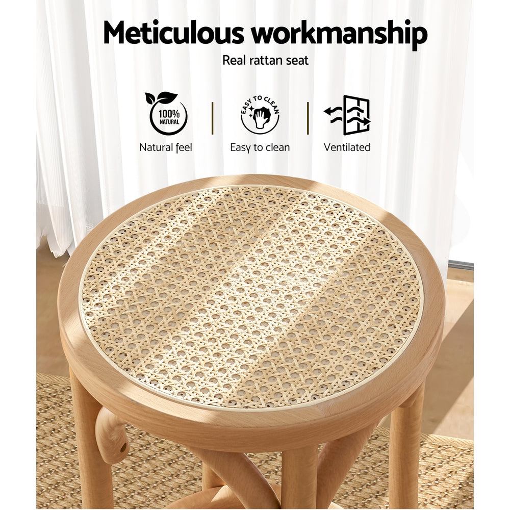 Apri 65cm Bar Stool Rattan Seat Beech Wood Pine