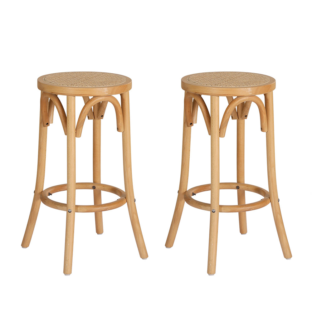 Apri 65cm Bar Stools Rattan Seat Beech Wood Pine (Set of 2)
