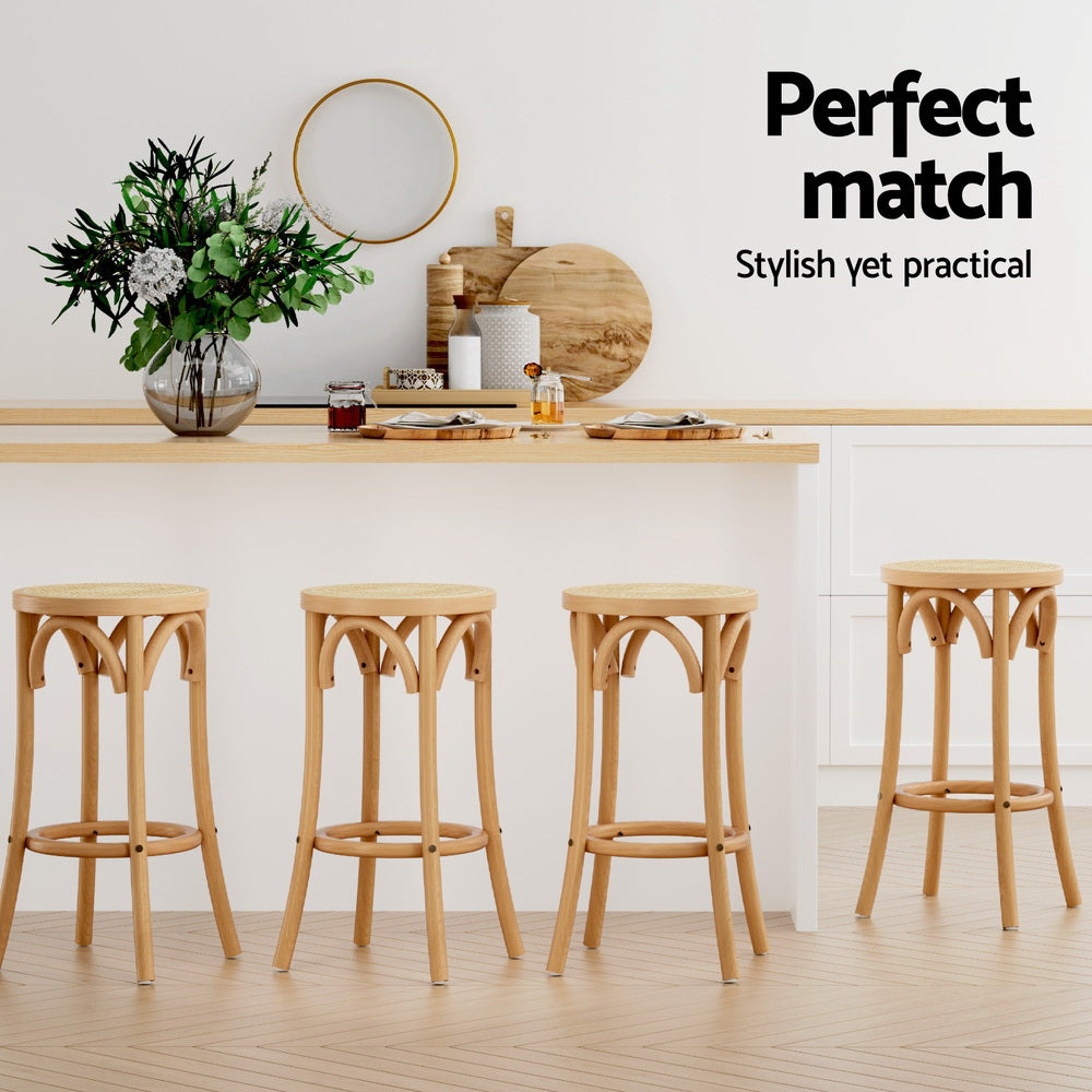 Apri 65cm Bar Stools Rattan Seat Beech Wood Pine (Set of 4)