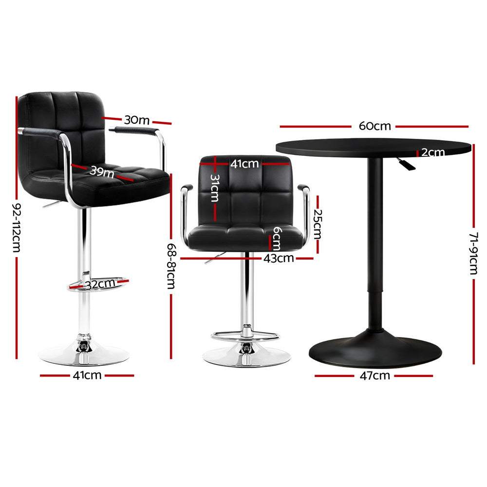 Artiss Black Bar Table and Stools Set Adjustable Swivel Dining Furniture