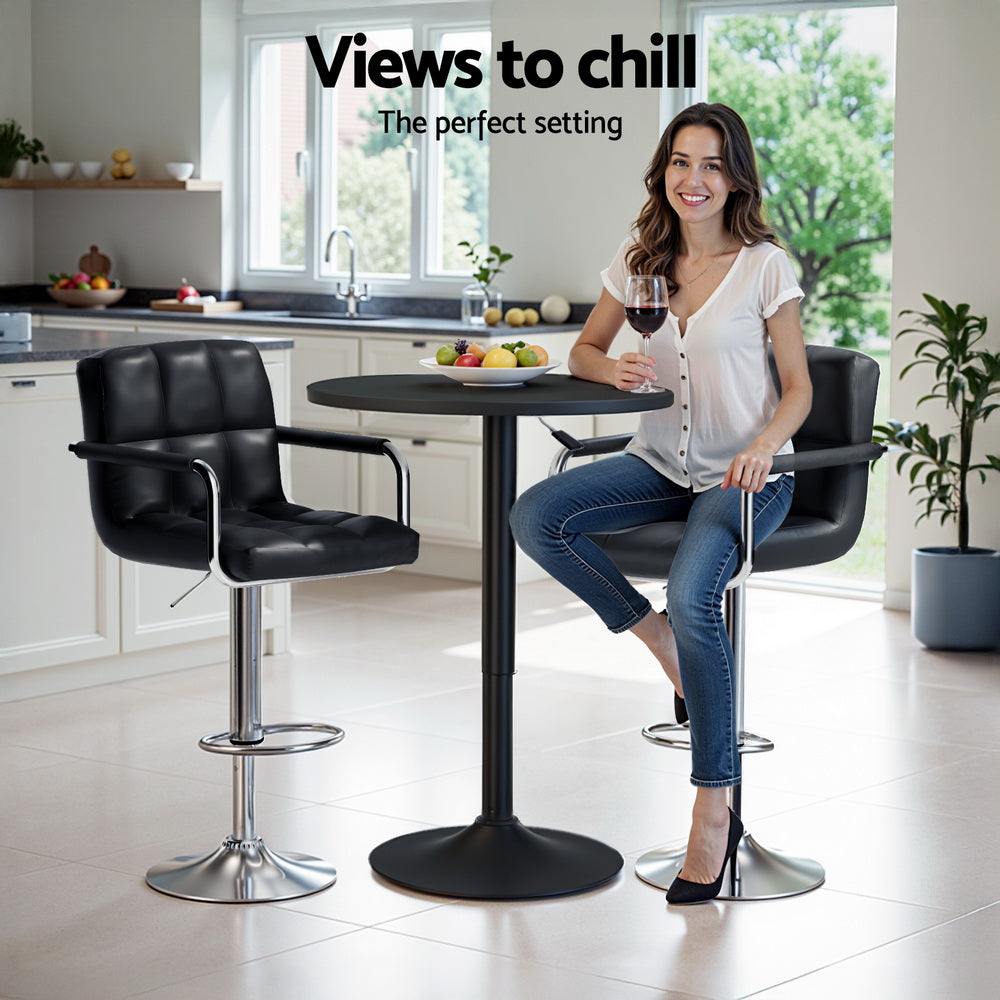 Artiss Black Bar Table and Stools Set Adjustable Swivel Dining Furniture