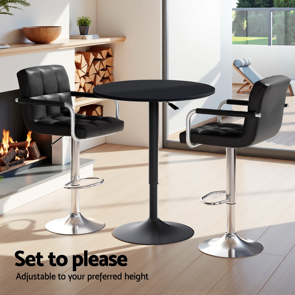 Artiss Black Bar Table and Stools Set Adjustable Swivel Dining Furniture