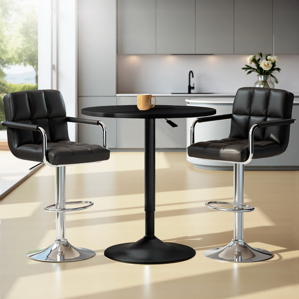 Artiss Black Bar Table and Stools Set Adjustable Swivel Dining Furniture