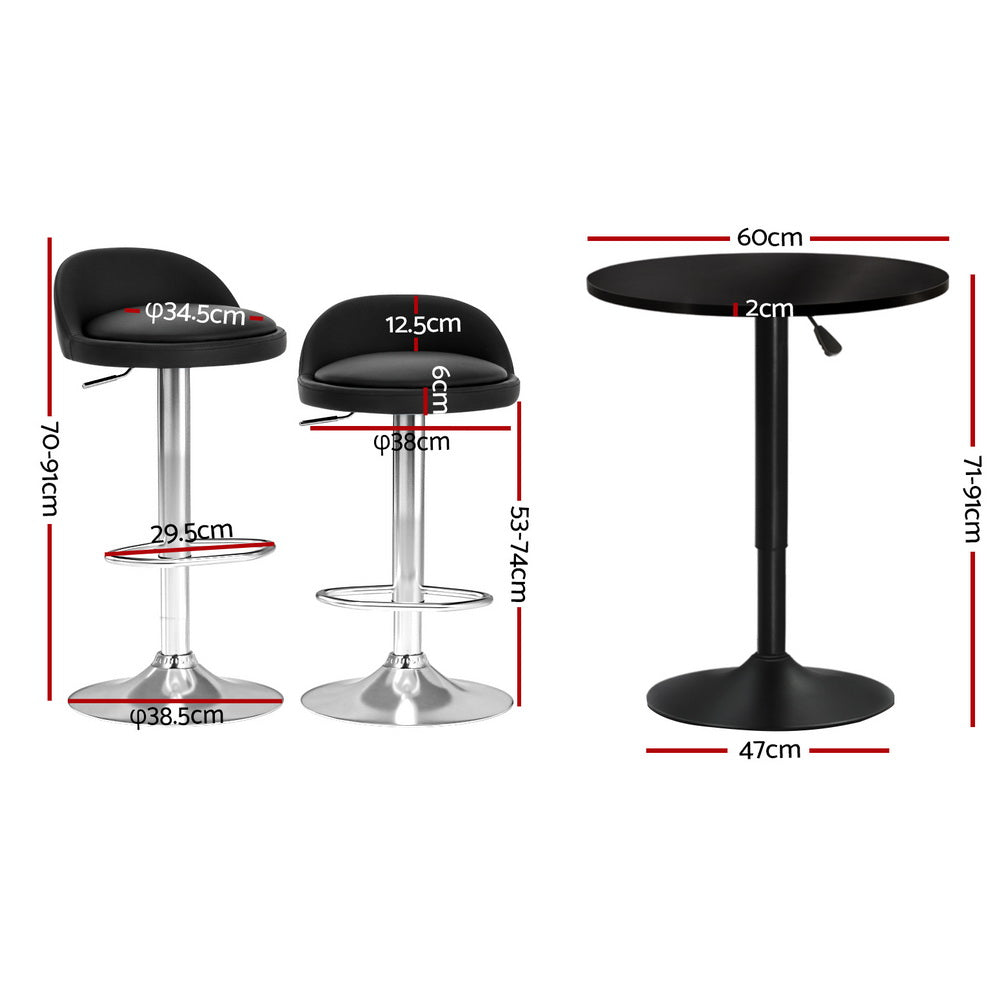 Artiss Black Bar Table and Stools Set Adjustable Swivel Dining Furniture