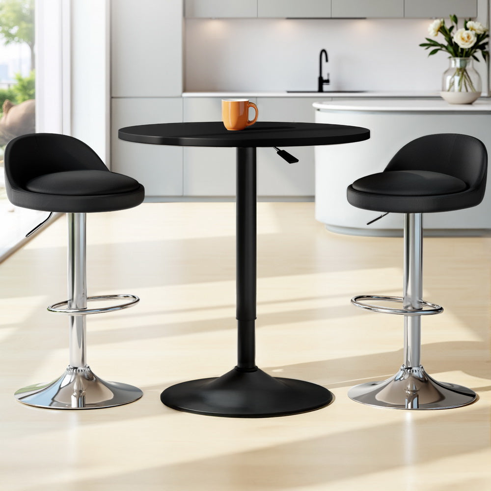 Artiss Black Bar Table and Stools Set Adjustable Swivel Dining Furniture