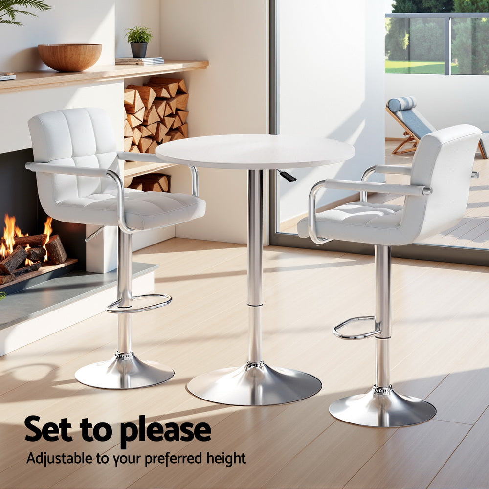 Artiss White Bar Table and Stools Set Adjustable Swivel Dining Cafe Pub