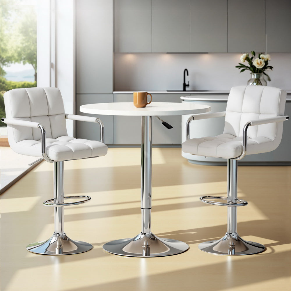 Artiss White Bar Table and Stools Set Adjustable Swivel Dining Cafe Pub