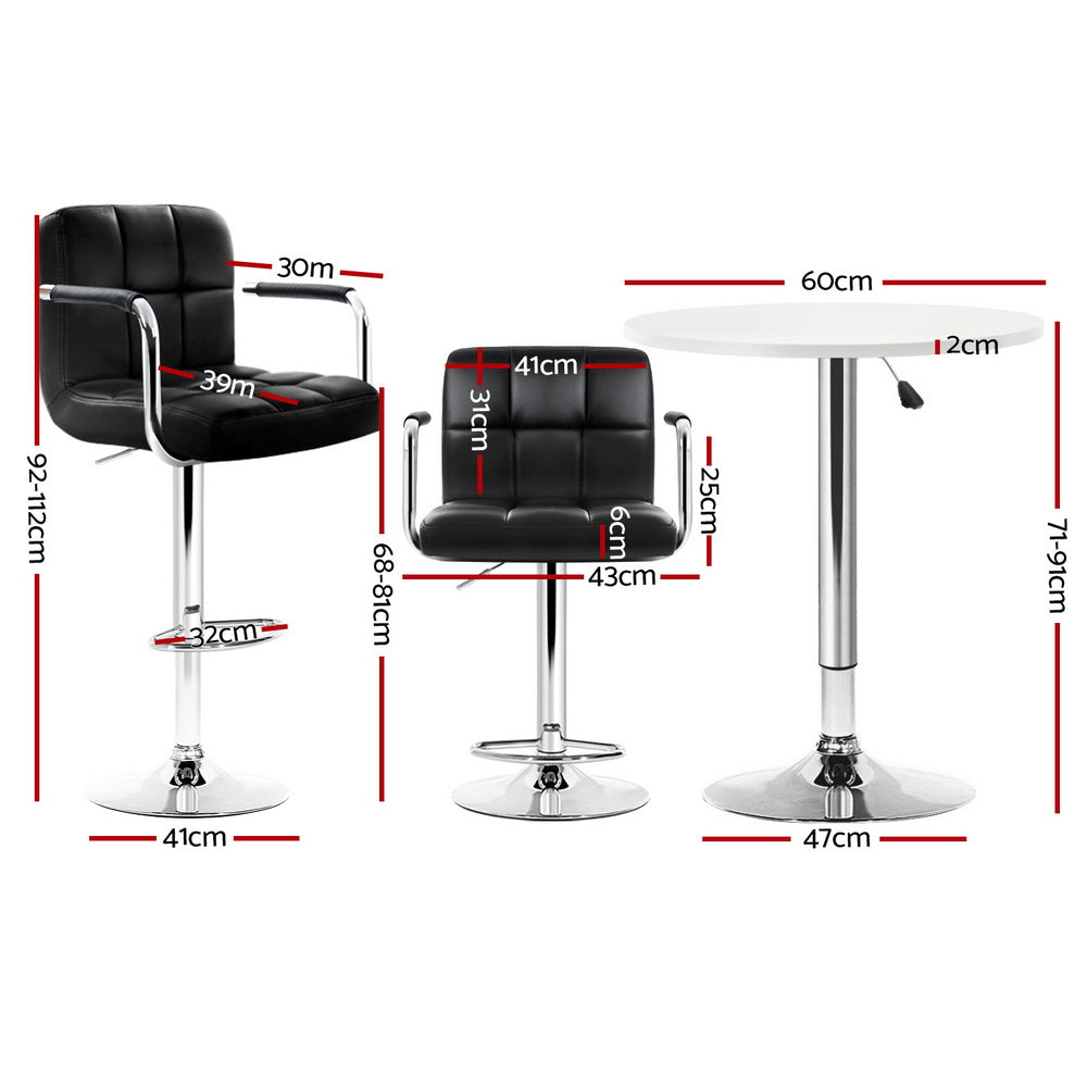 Artiss White Bar Table Set with Black Swivel Stools Adjustable Height