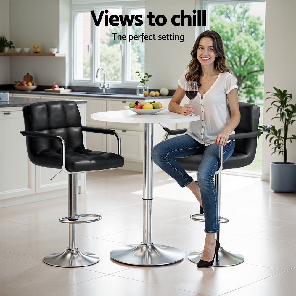 Artiss White Bar Table Set with Black Swivel Stools Adjustable Height