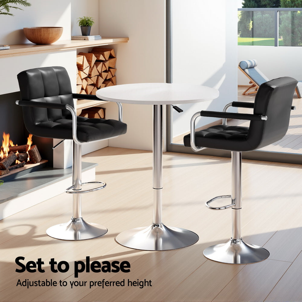 Artiss White Bar Table Set with Black Swivel Stools Adjustable Height
