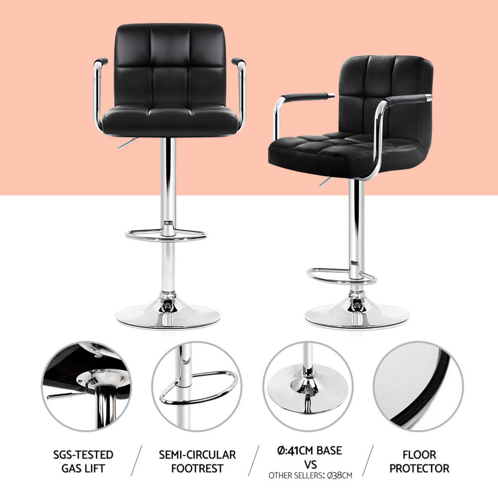 Artiss White Bar Table Set with Black Swivel Stools Adjustable Height