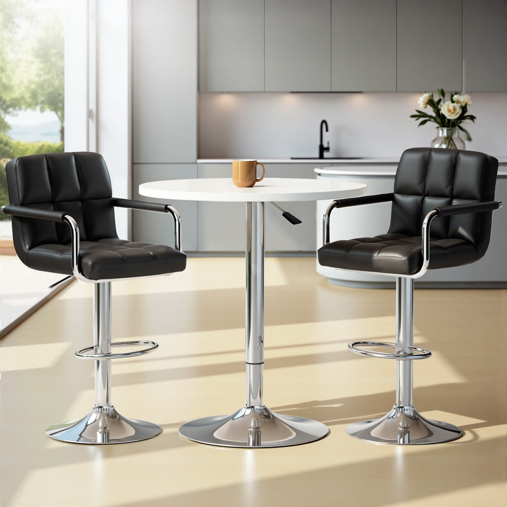 Artiss White Bar Table Set with Black Swivel Stools Adjustable Height