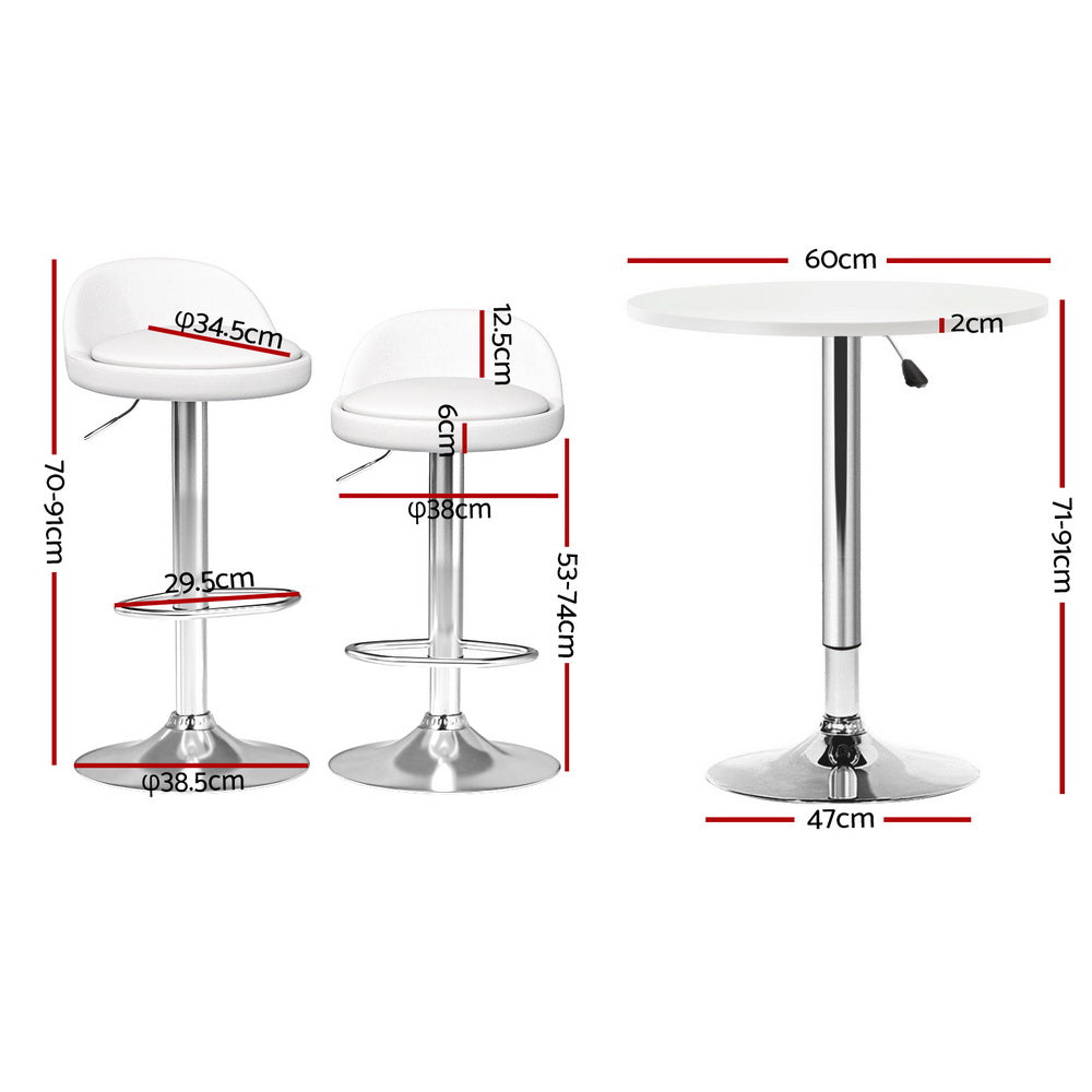 Artiss White Bar Table and Stools Set Adjustable Swivel Dining Cafe Pub