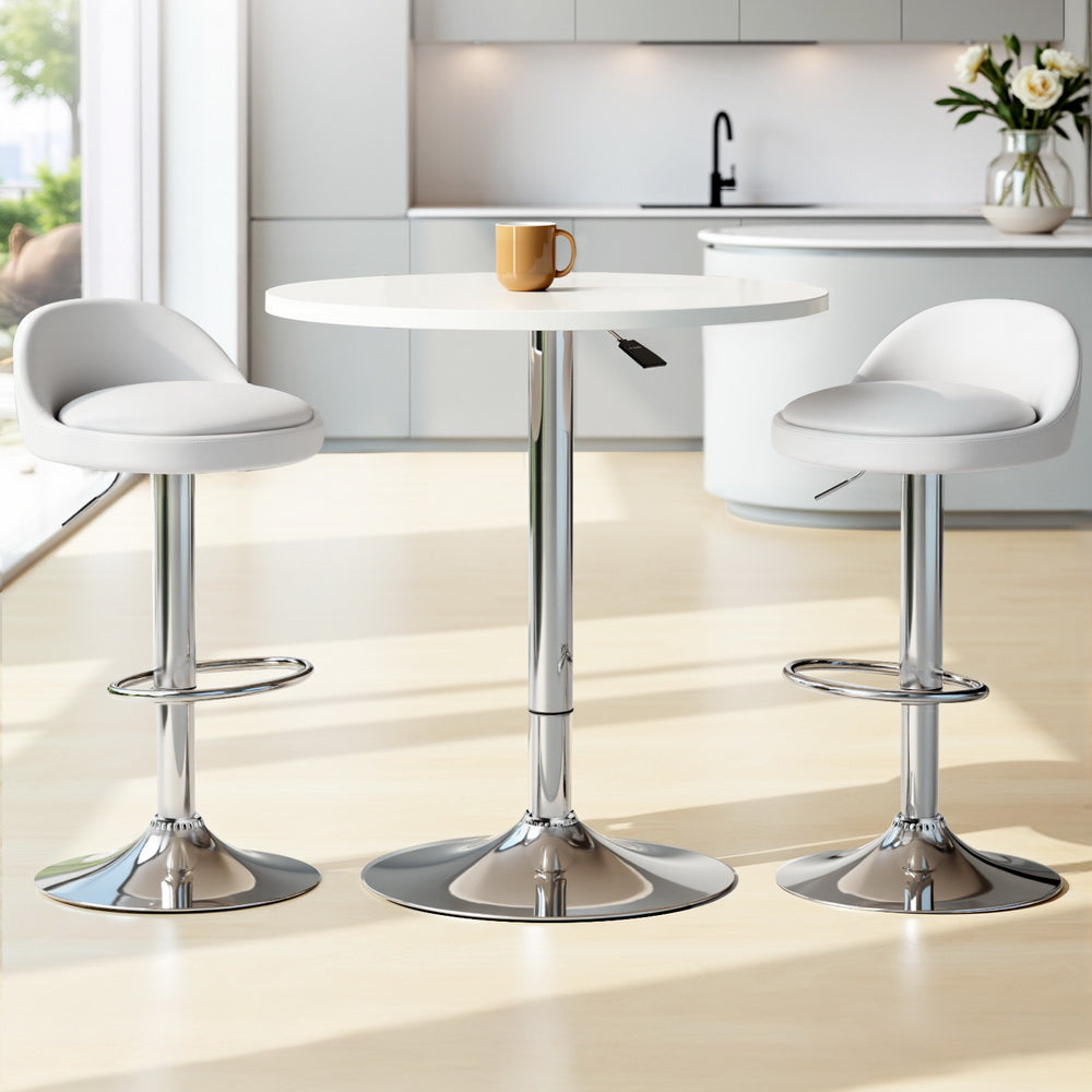 Artiss White Bar Table and Stools Set Adjustable Swivel Dining Cafe Pub