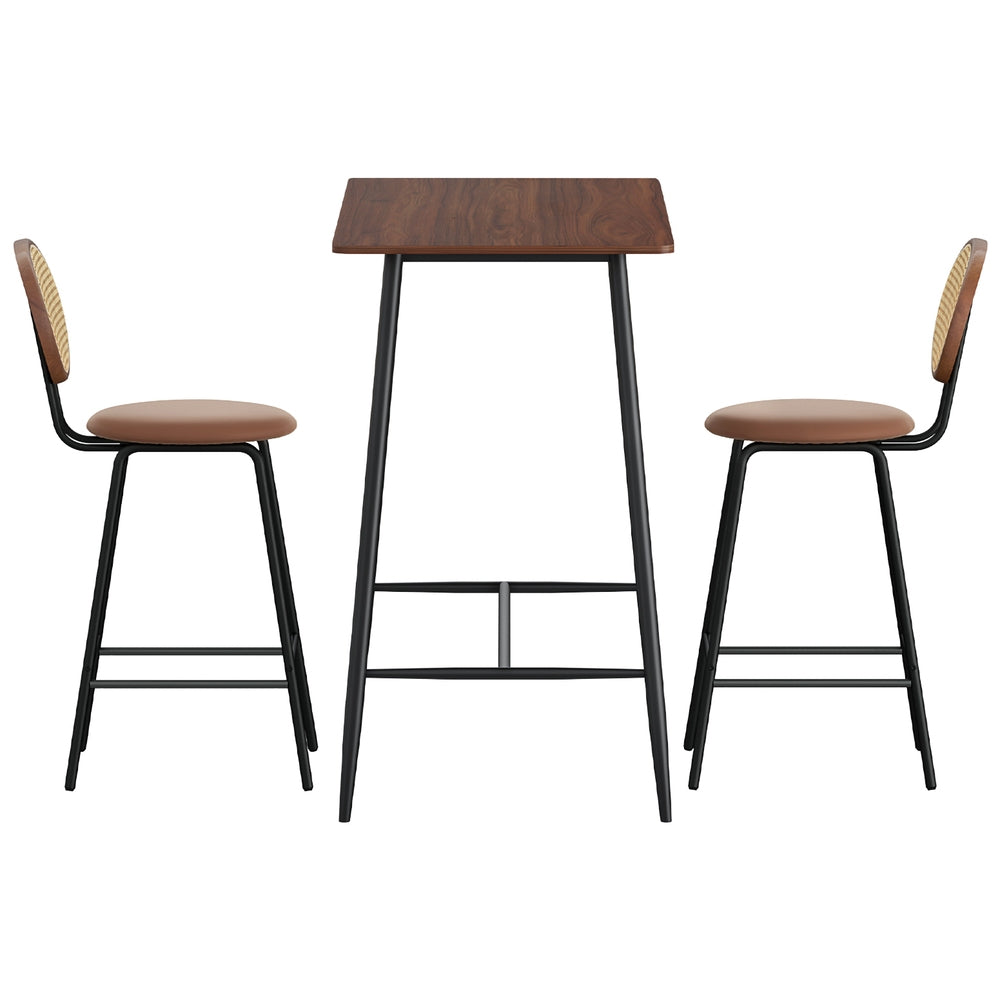 Artiss Oak Black Industrial Bar Table Set with Brown Stools