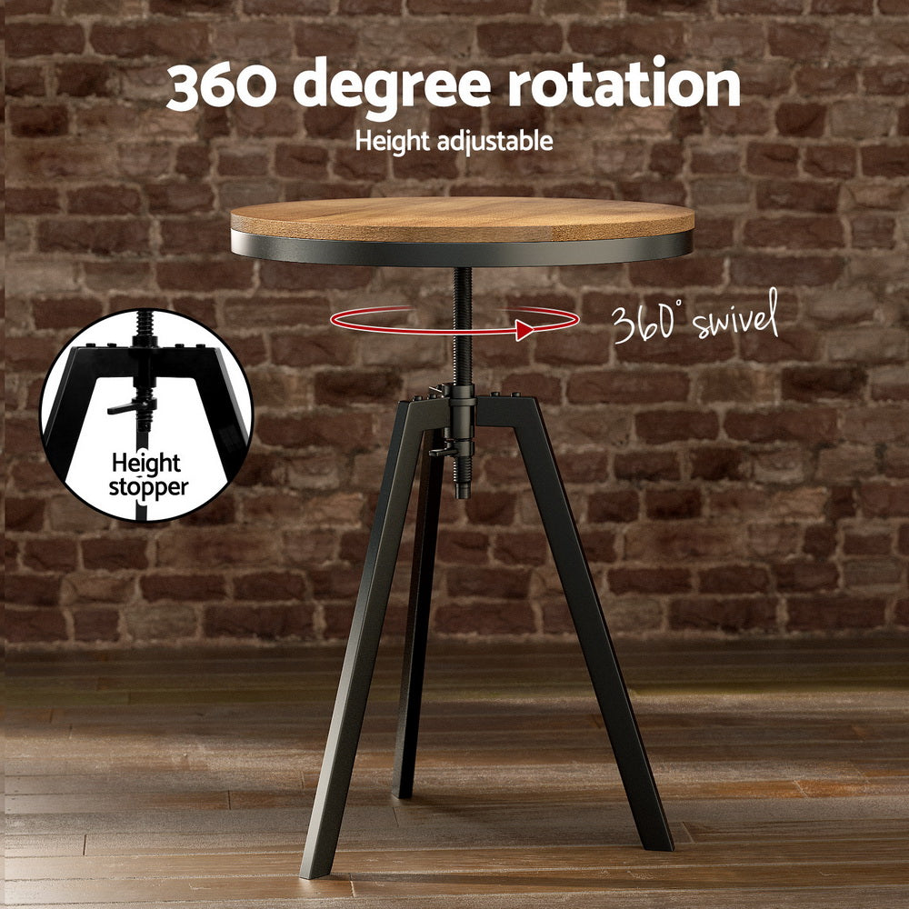 Industrial Bar Table and Stools Set Adjustable Swivel Elm Wood Black