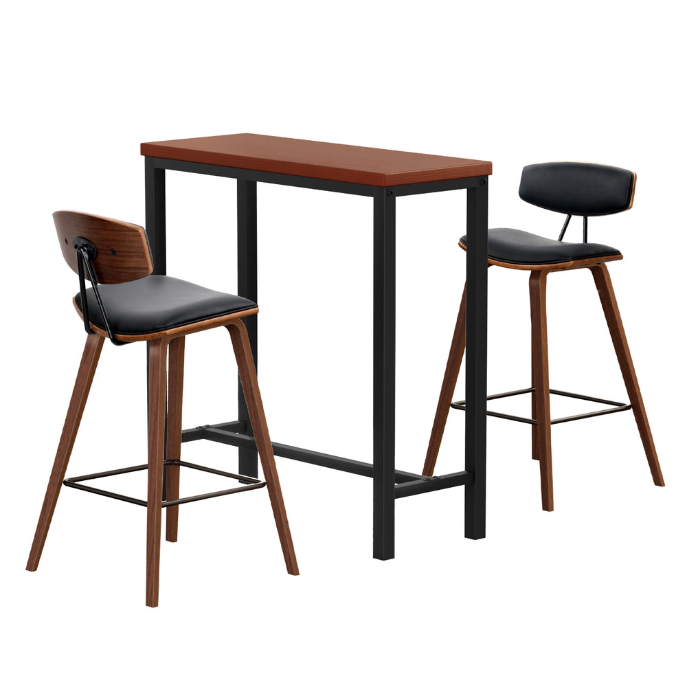 Industrial Bar Table and Stools Set MDF Top Wooden Frame Brown/Black