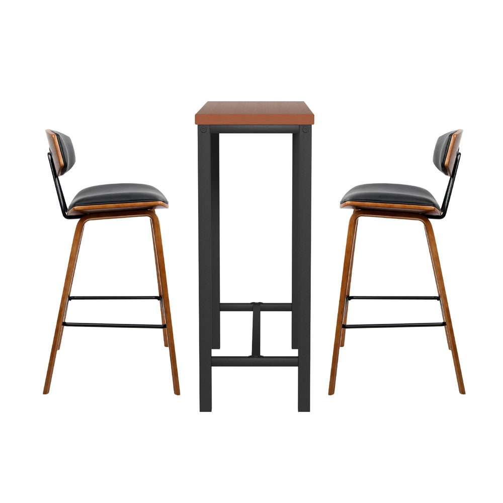 Industrial Bar Table and Stools Set MDF Top Wooden Frame Brown/Black