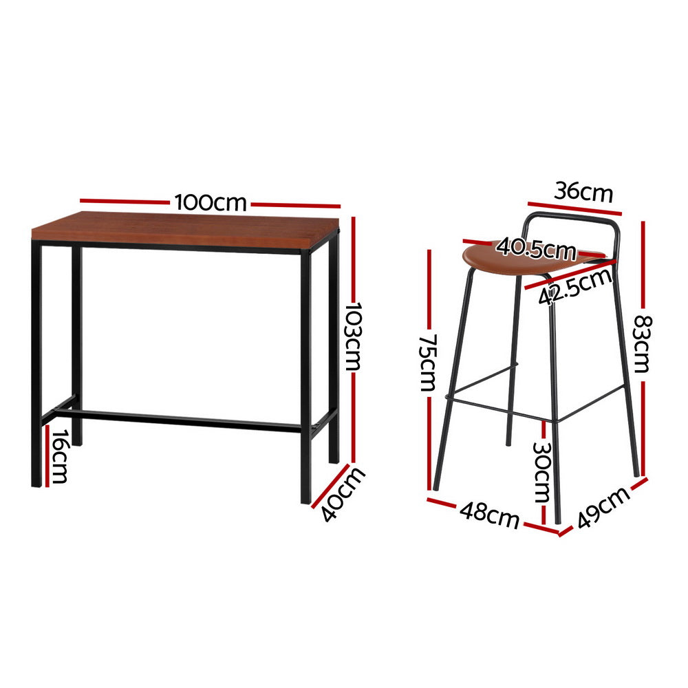Industrial Bar Table and Stool Set Brown/Black