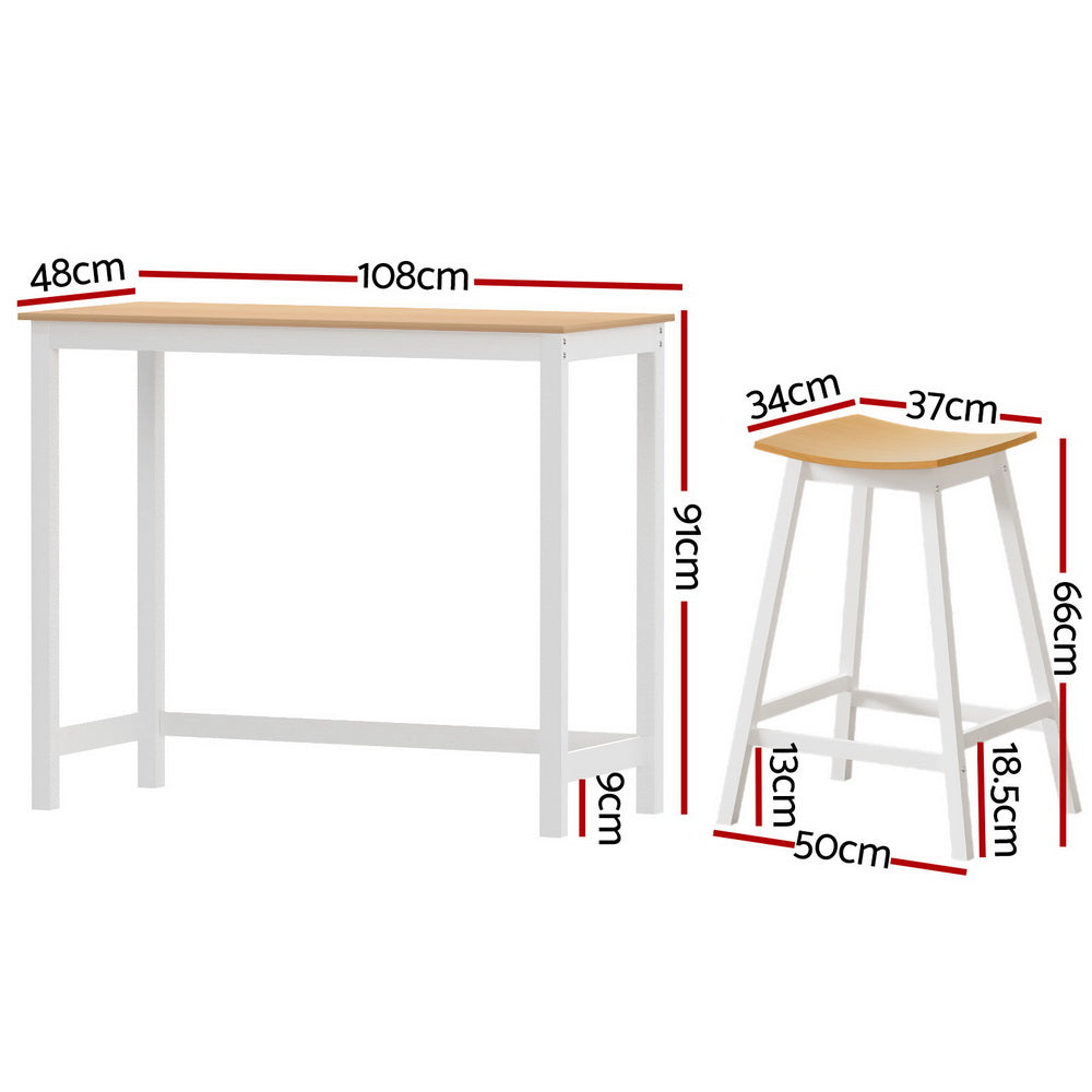 Artiss Dining Set Bar Table and Stools Solid Wood Pine White