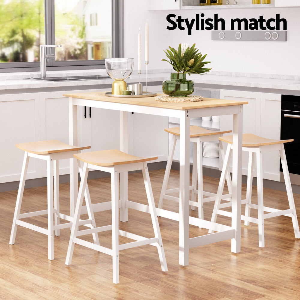 Artiss Dining Set Bar Table and Stools Solid Wood Pine White