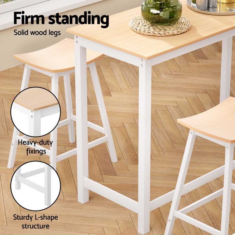 Artiss Dining Set Bar Table and Stools Solid Wood Pine White