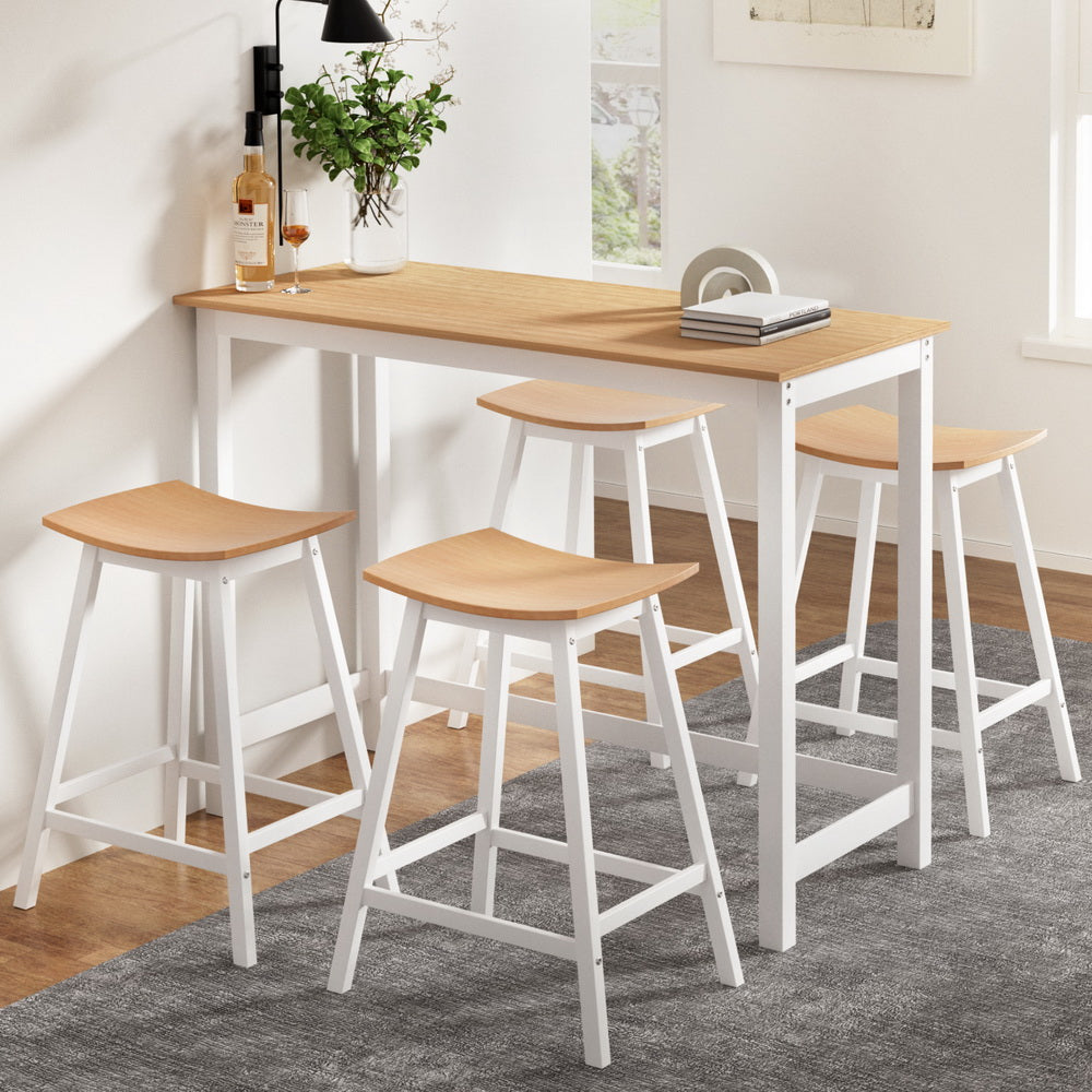 Artiss Dining Set Bar Table and Stools Solid Wood Pine White