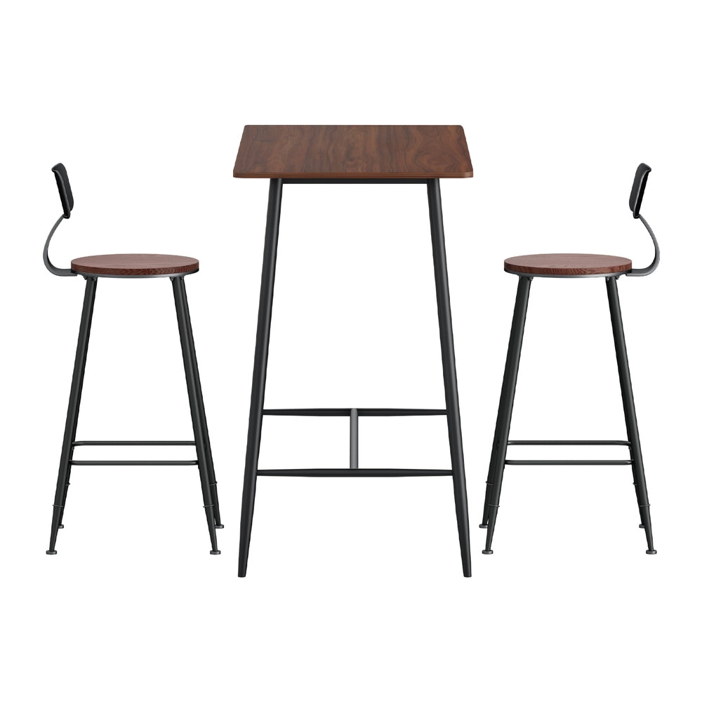 Artiss Oak Black Bar Table and Stools Set Industrial Style