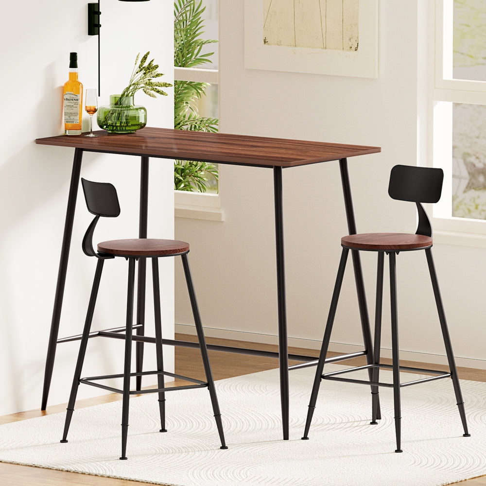 Artiss Oak Black Bar Table and Stools Set Industrial Style