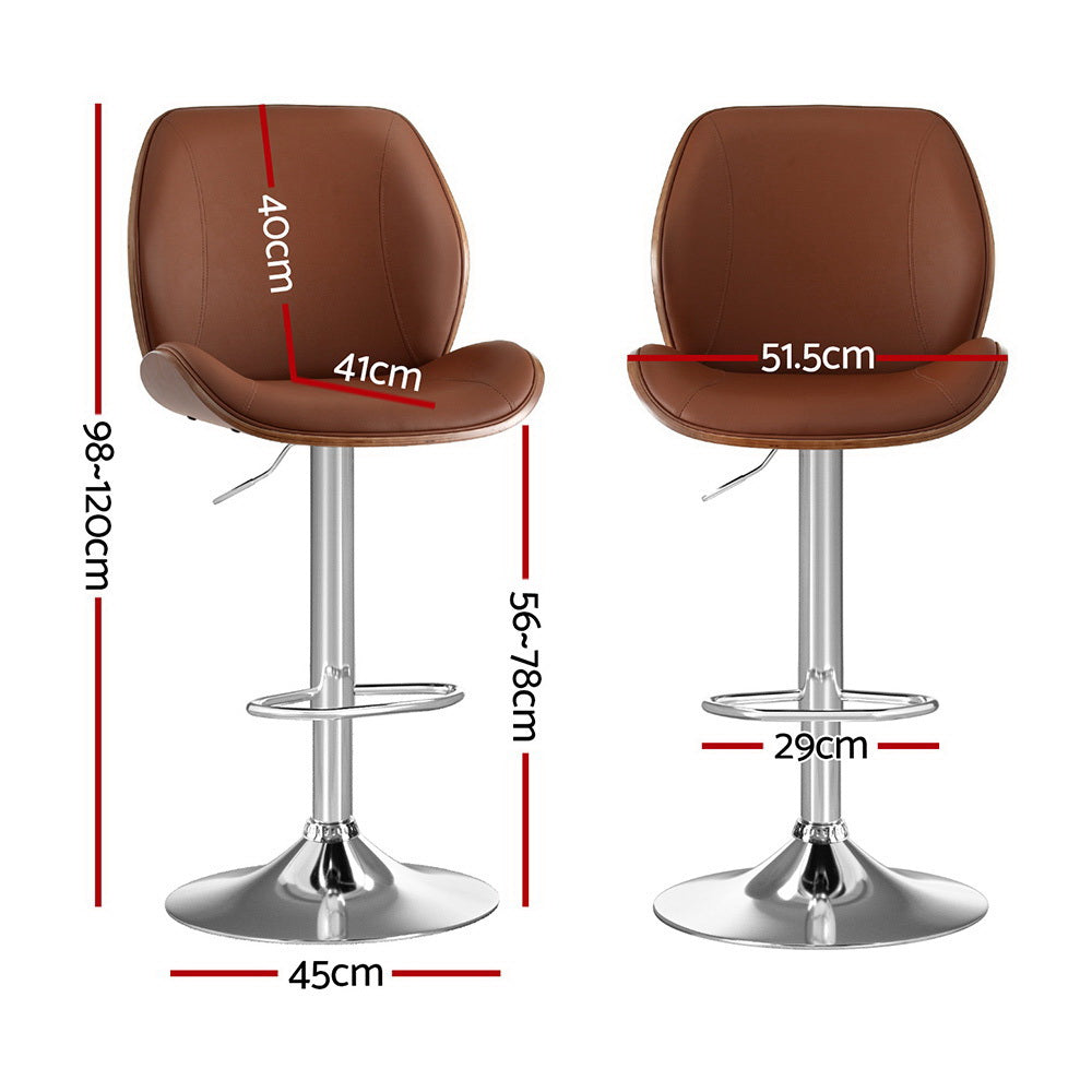 Bentwood Adjustable Bar Stools Set of 2 Brown Leather
