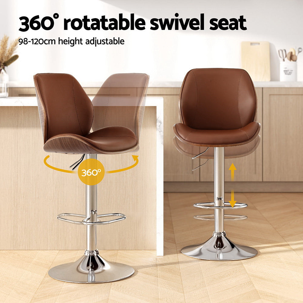 Bentwood Adjustable Bar Stools Set of 2 Brown Leather