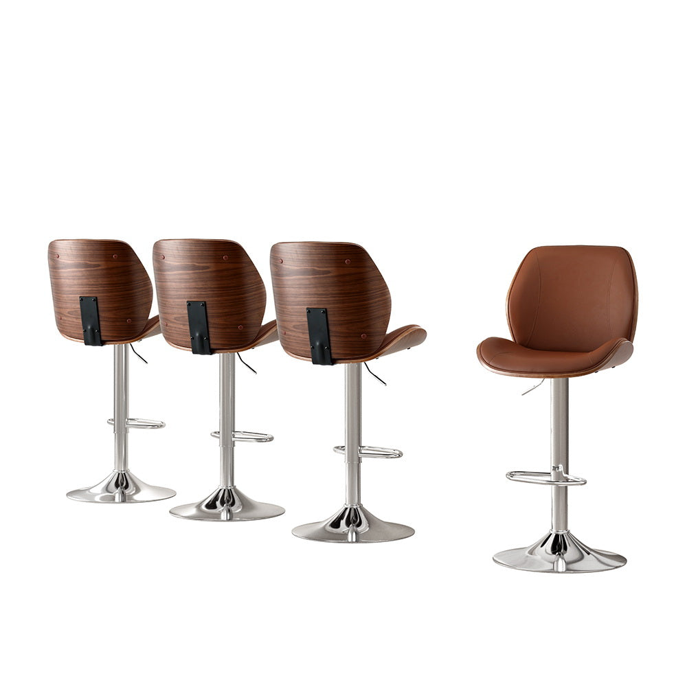 Bentwood Adjustable Bar Stools Set of 4 Brown Leather