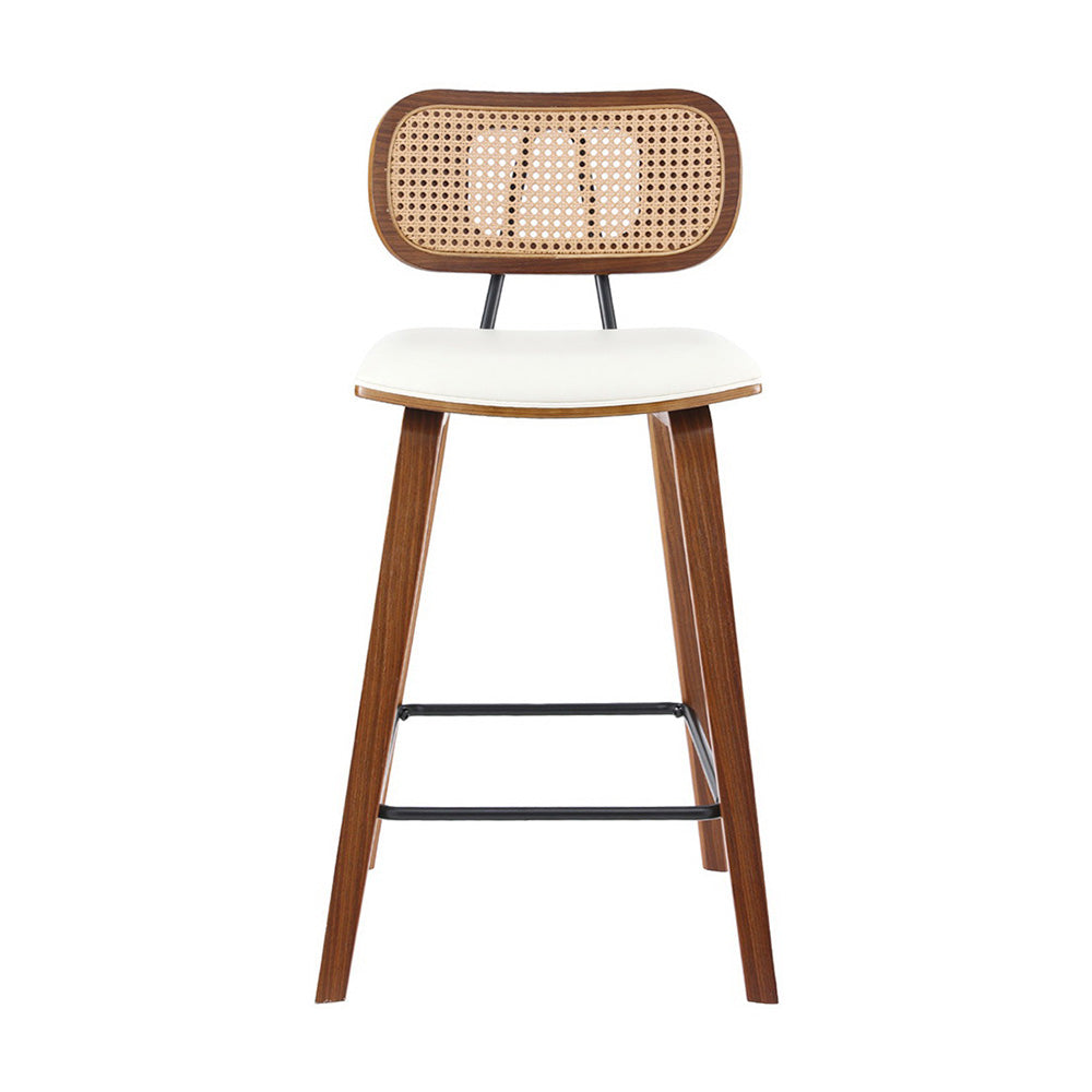 Artiss Set of 2 Bar Stools Rattan Backrest PU Leather Beige