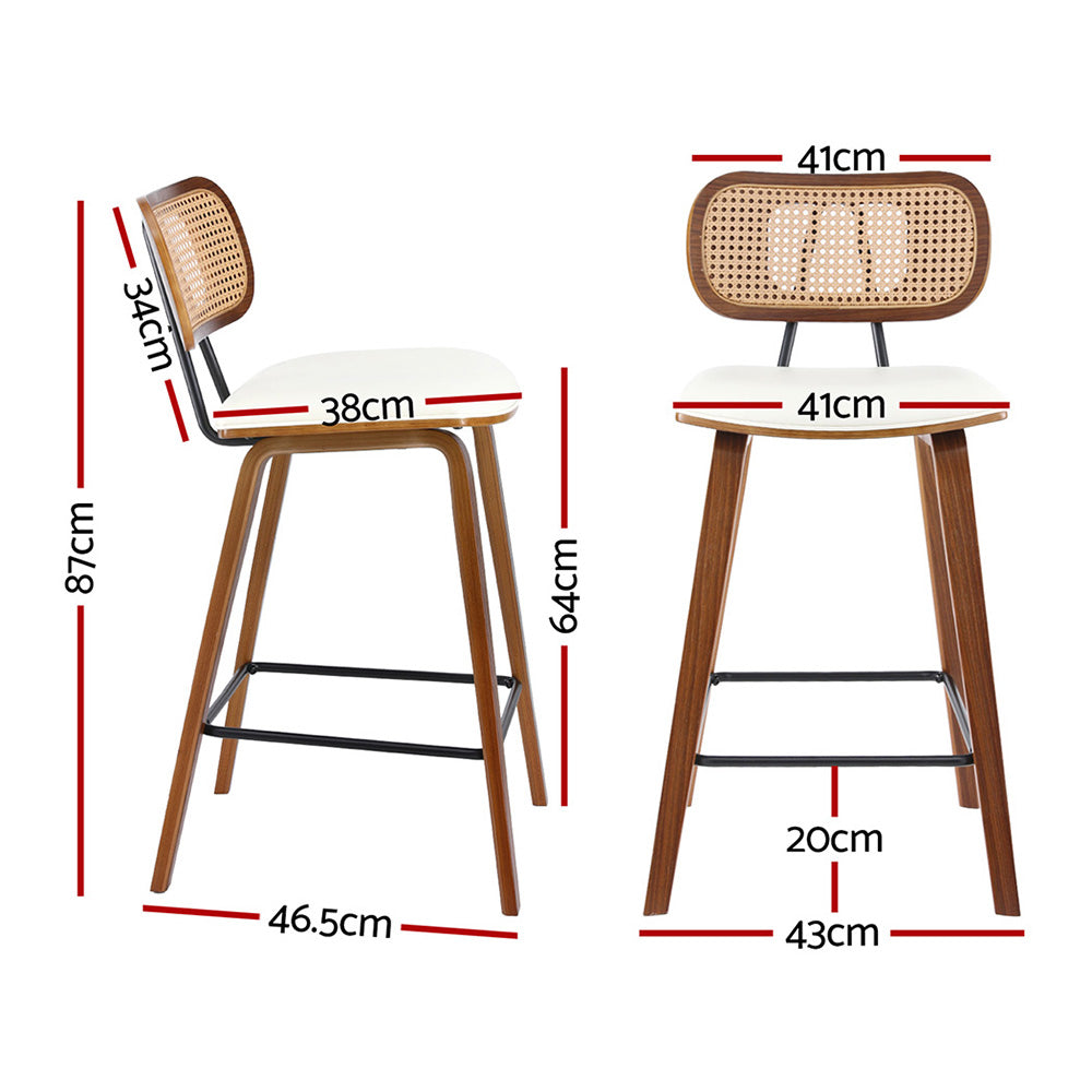 Artiss Set of 4 Bar Stools Rattan Backrest PU Leather Beige