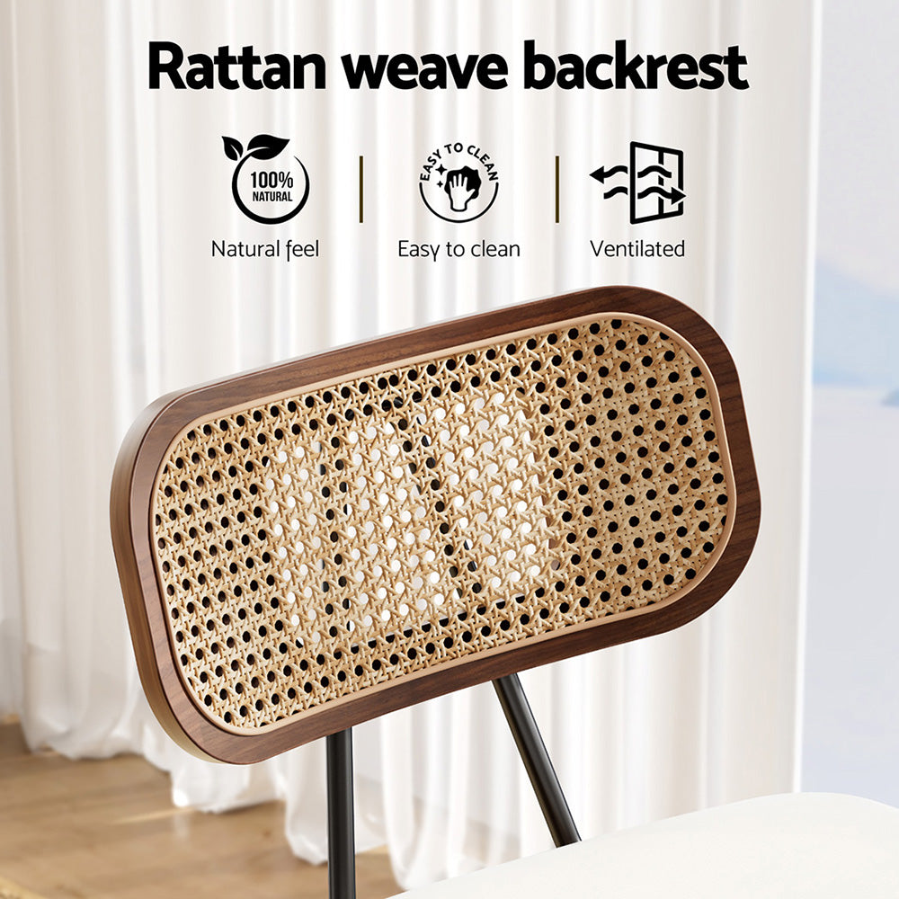 Artiss Set of 4 Bar Stools Rattan Backrest PU Leather Beige